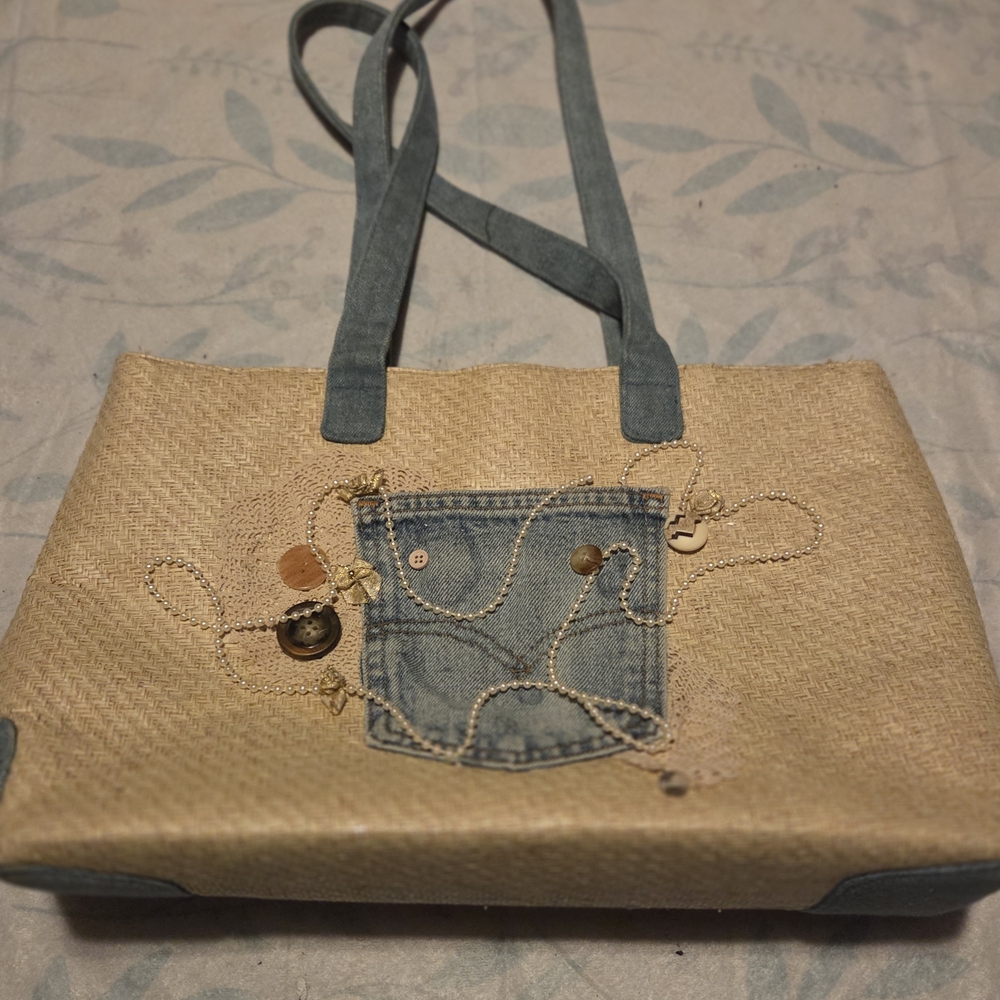 Stylish Tan and Blue Women's Tote Bag